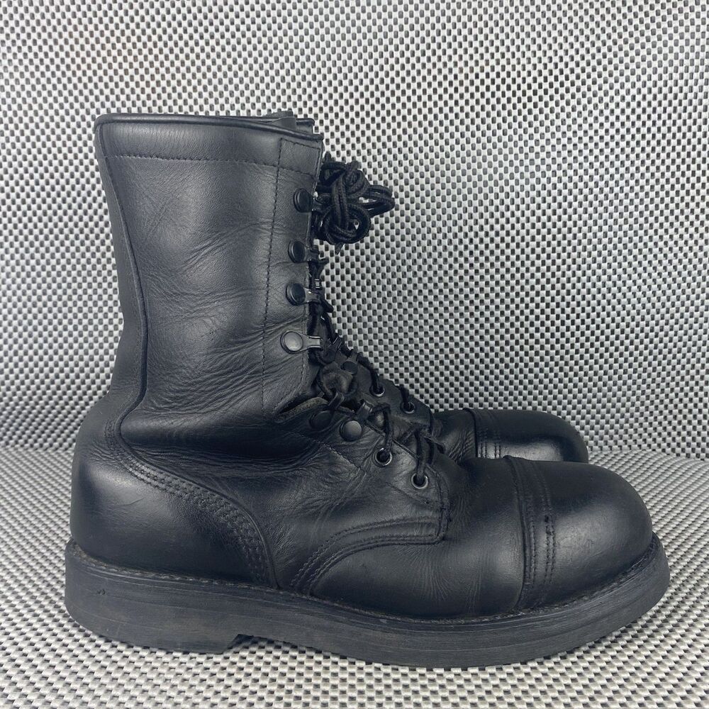 Vintage Biltrite Combat Boots Mens 8.5 Black Leather Steel Toe Military Lace Up